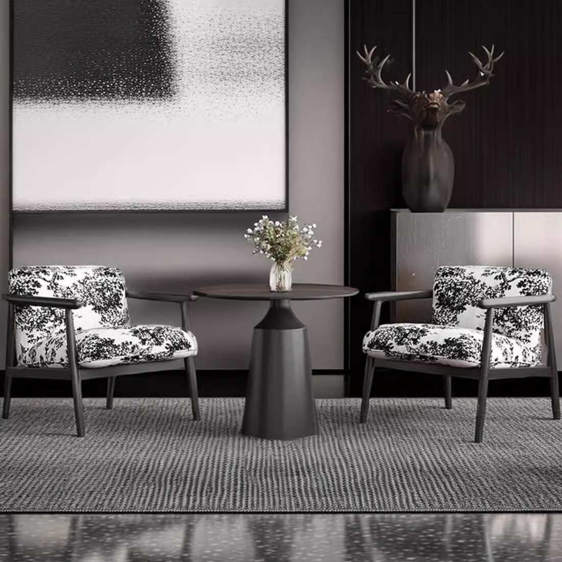 简约设计师接待桌椅组合咖啡厅休息区洽谈沙发复古单人沙发椅