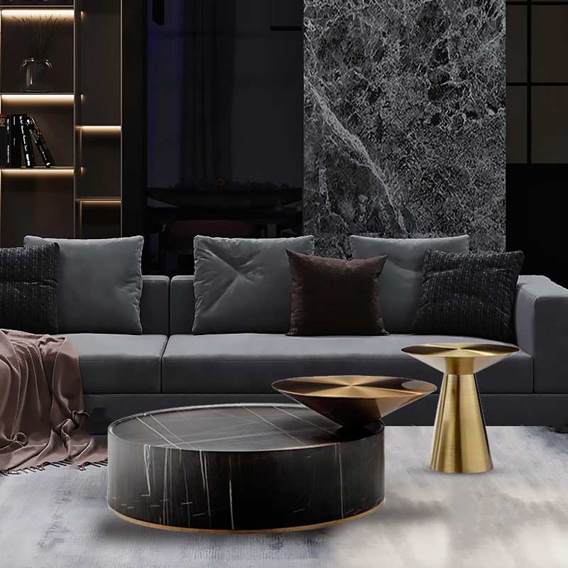 铭华轻奢后现代组合大理石茶几客厅样板间创意咖啡桌双层圆形大小