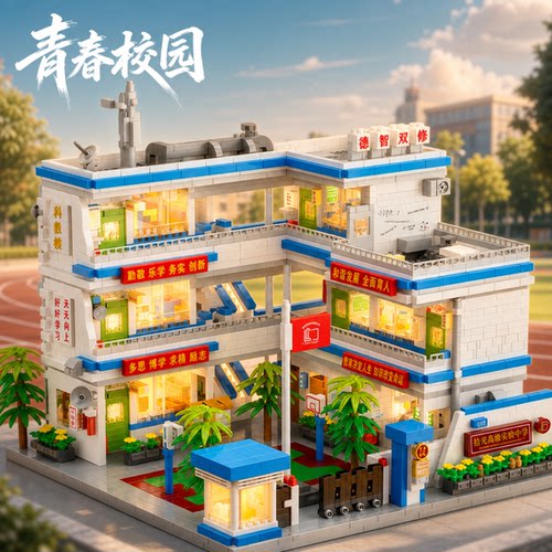 青春校园积木复古街景8090年代回忆建筑大型DIY拼装模型摆件玩具