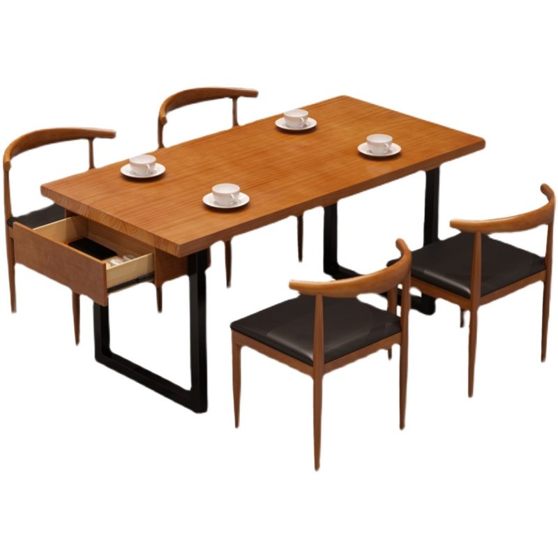 实木餐饮桌椅组合西餐厅快餐饭店小吃店K餐桌复古工业风商用餐桌