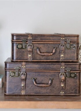 储物手提收纳箱复古便携皮箱道具行李做旧J民国大码装饰整理箱152