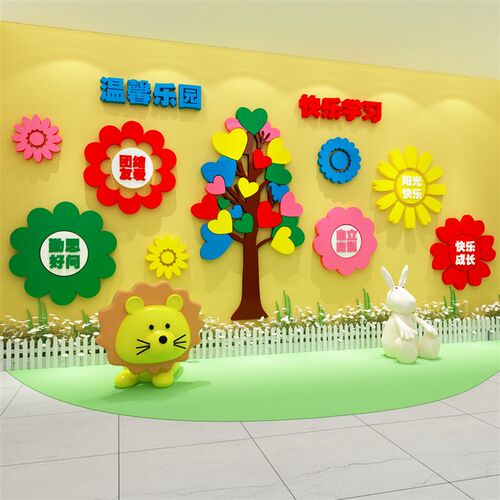 幼儿园环创主题墙成品楼梯墙面装饰文化托管班中心贴机Y构背景互