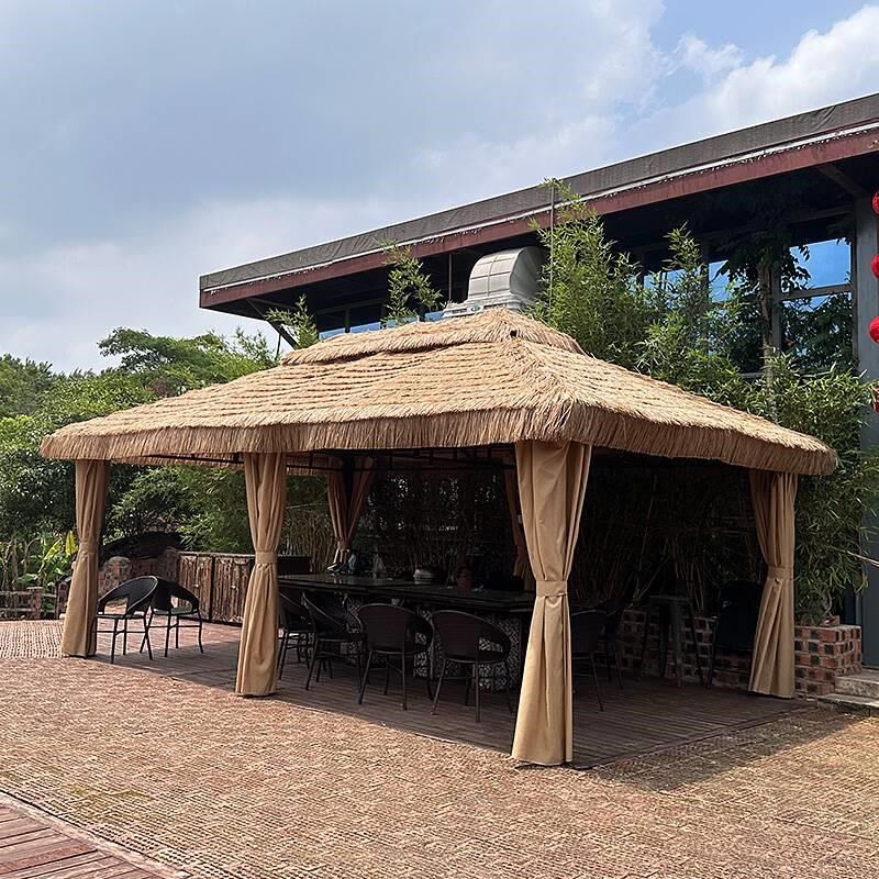 遮阳棚户外防雨棚庭院农家乐烧烤露天凉亭子茅草R室外四脚伞大帐