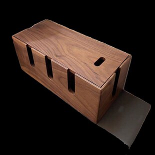 实木胡桃木排h插插线板插头收纳盒理线器桌面落地收纳箱置物架轻