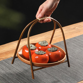 纯手工竹编仿古提篮家用圆形收纳筐糕点盘水M果篮可拆卸中式 竹篮