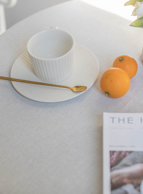 纯色美式复古圆桌桌布布艺纯棉台布白色荷叶边inTs风盖布拍照背景