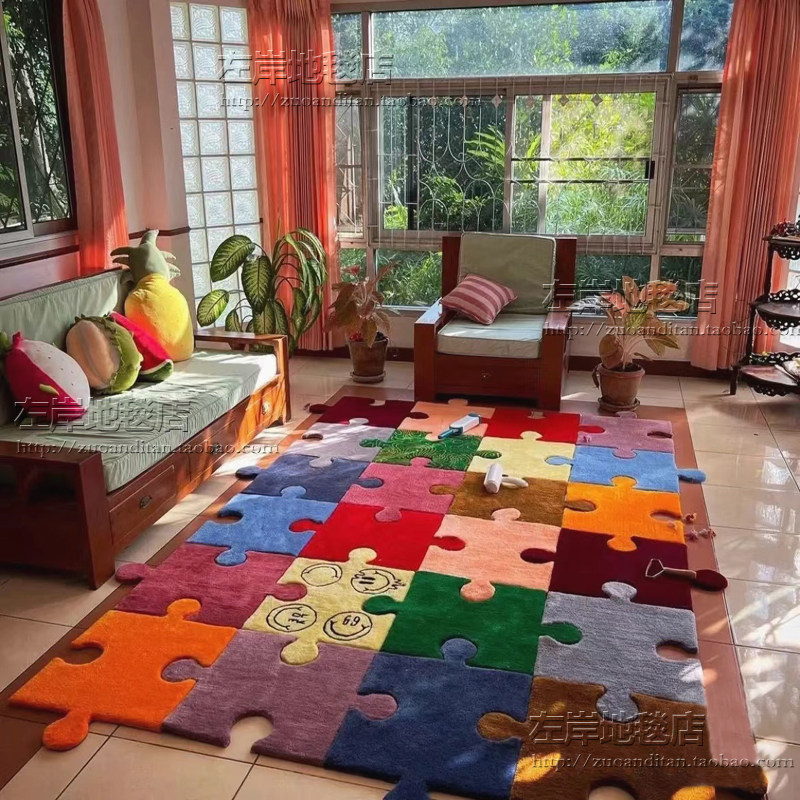 欧美彩色卡通不j规则拼图地毯客厅茶几卧室书房衣帽间床边手工地
