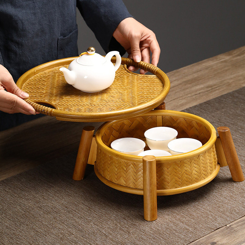 竹制品手工竹编日式茶台干泡台防尘茶具收纳N盒便携户外小茶桌茶