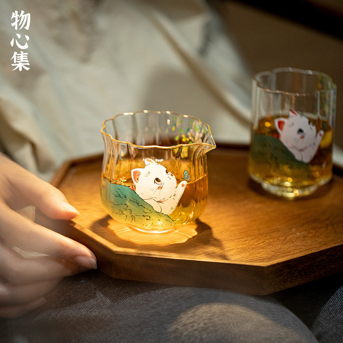 物心集小清新可爱小猫咪公道杯耐高温玻璃公杯小号分茶器匀杯日式