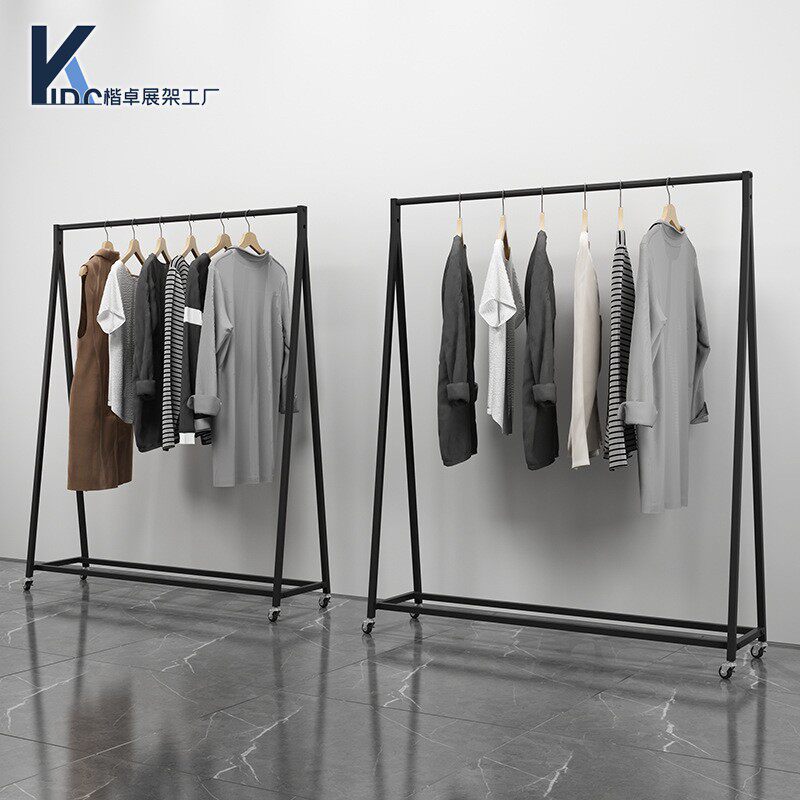 加粗铁艺服装店展示挂衣架落地式带轮可移动龙门架家用服装架批发