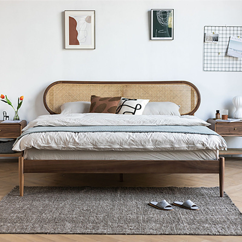 北美黑胡桃木床轻奢复古北欧实木床简约设计藤编床1.8米1.5双人床,电子元器件市场,电线扎带/束线带,淘宝优惠券,粉丝福利购,淘宝优惠卷