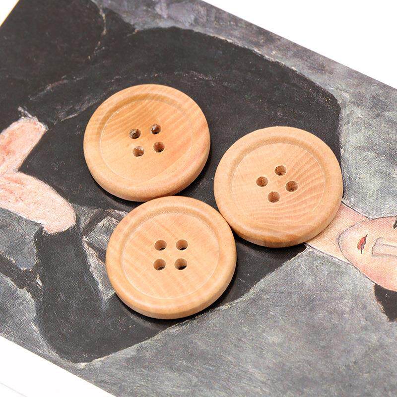 茶子木头纽扣圆形天然原木色细边四眼钮扣 木质手工纽扣木制扣子