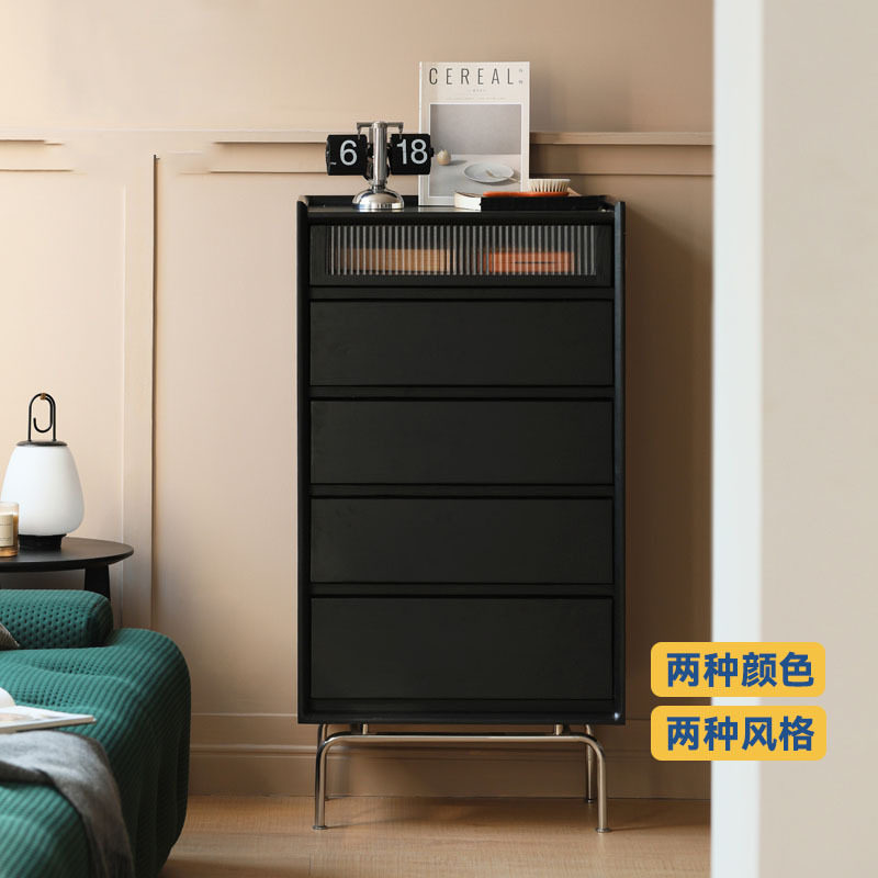 复古储物五斗柜法式中古风实木窄型斗柜靠墙多抽床尾柜收纳柜卧室