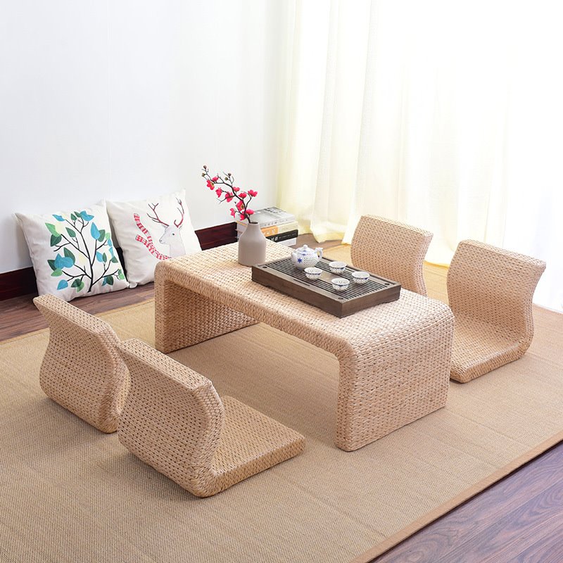 民宿日式榻榻米茶几地台藤草编茶几简约阳台榻榻米茶几汗蒸小桌子