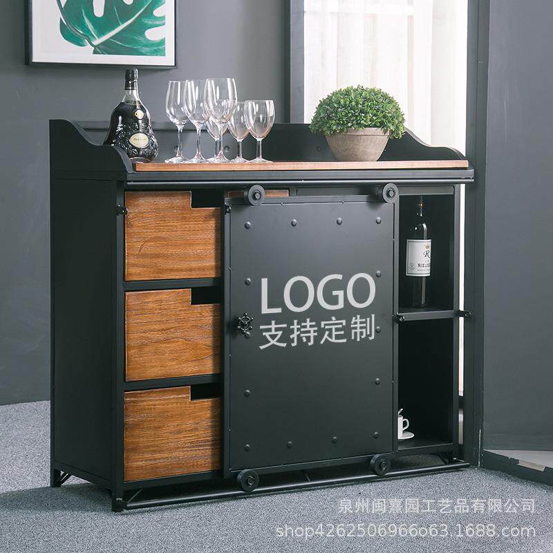 北欧LOFT工业风餐边柜铁艺储物碗柜酒柜复古做旧餐厅备餐柜茶水台