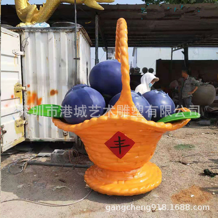 仿真玻璃钢编织蔬菜瓜果大篮菜篮子蓝莓篮子雕塑农场采摘田园摆件