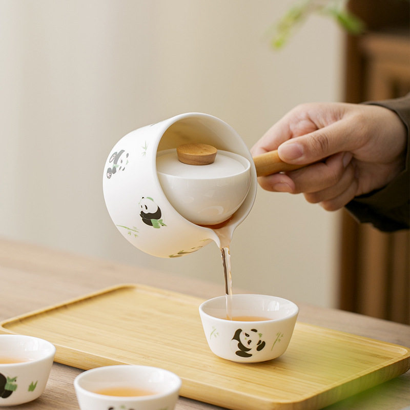 熊猫转转泡茶壶逍遥壶高档侧把壶单壶家用陶瓷泡茶壶懒人泡茶神器