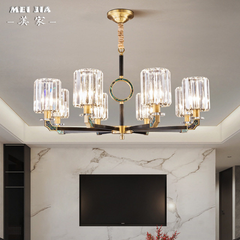 新中式全铜吊灯轻奢客厅水晶吊灯现代家用大厅铜灯高档餐厅吊灯具