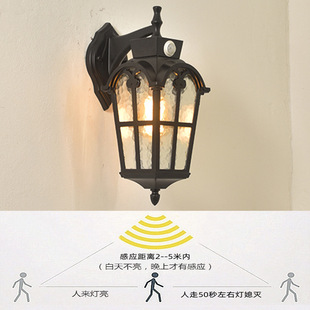 户外防水庭院灯欧式室外铝合金阳台过道走廊美式复古人体感应壁灯