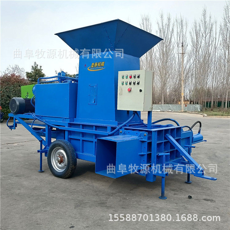 卧式两缸套袋打包机 玉米秸秆方捆打包机 蒜皮树叶方捆压块机厂家