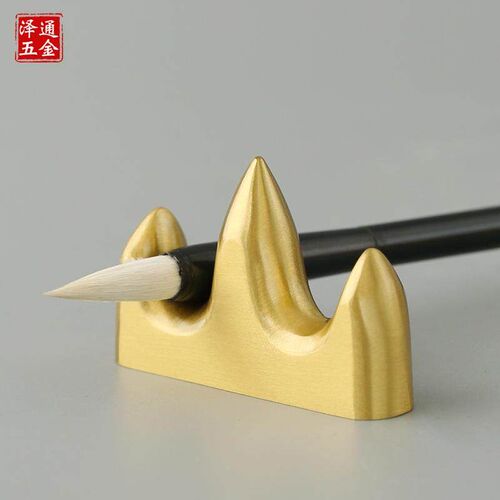 速发黄铜圆镇尺镇纸笔搁毛笔架实心笔托文房宝用品压纸文镇摆件