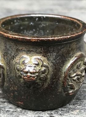 速发铜香炉复古狮子头宣铜香炉 旧货家用铜香炉文房笔洗德缸10克