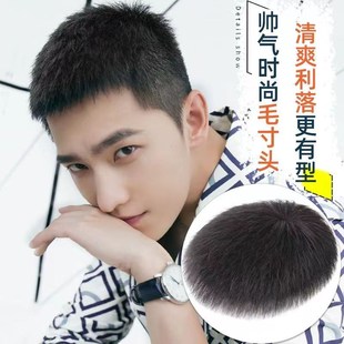 速发假发男顶发真发全真人发丝中年男寸头短补发片假发轻薄毛士补