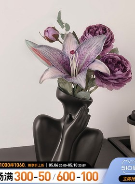 速发轻奢高档陶瓷花瓶摆件关客感级厅插花玄高电视柜家居装