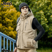 JEEP吉普户外休闲连帽马甲男2025秋冬新款 加厚保暖多口袋摄影马夹