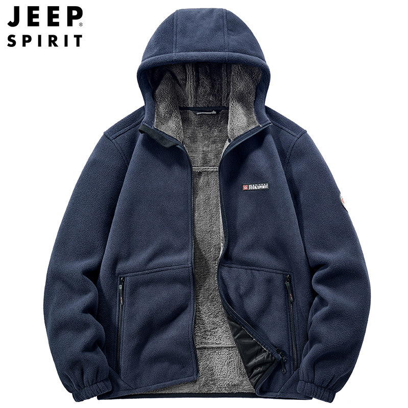 JEEP吉普男士连帽抓绒卫衣