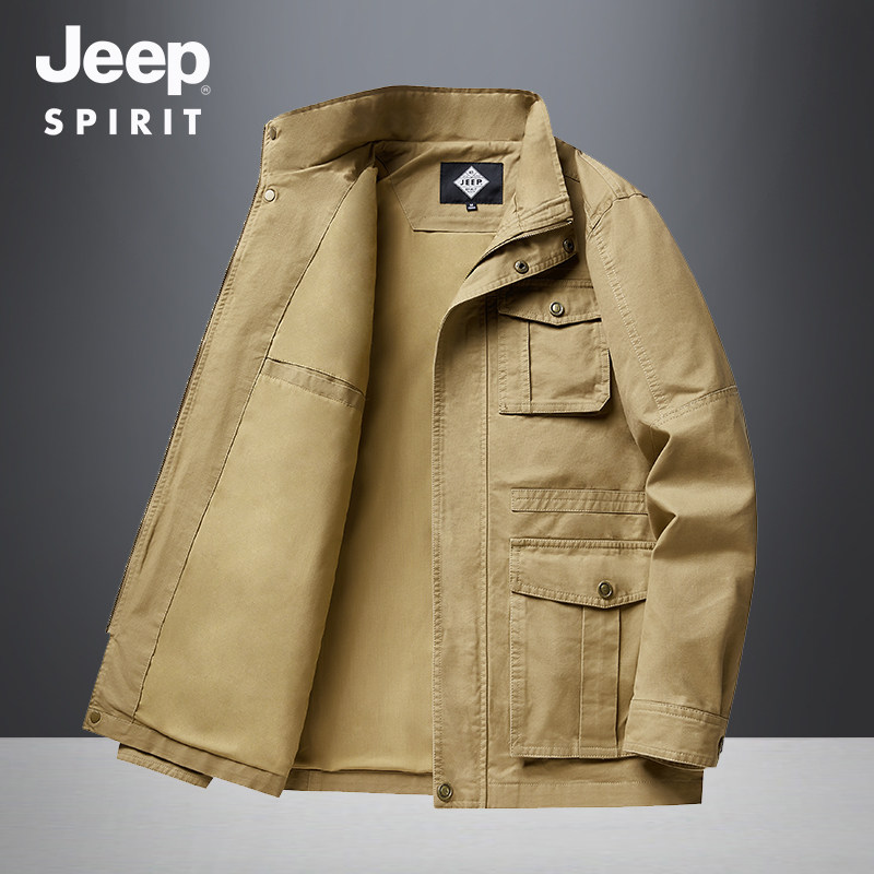 JEEP吉普男士工装外2026春秋新款中长款休闲多口袋纯棉立领夹克男