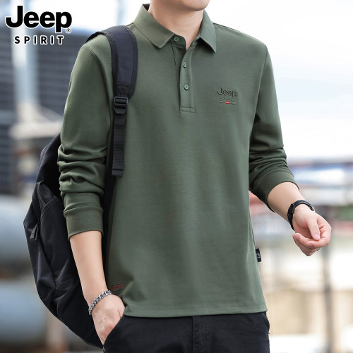 JEEP吉普男士长袖POLO衫春秋新款休闲百搭翻领T恤男宽松大码男装