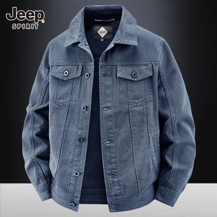 潮流百搭男士 JEEP吉普纯棉牛仔外套男2025春秋新款 翻领夹克上衣男