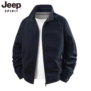 JEEP吉普纯棉工装外套男2026春季新款宽松大码多口袋男士立领夹克