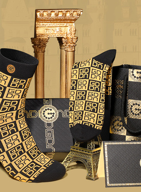 GDAD高档袜子男士中筒长筒袜纯棉防臭吸汗运动男生商务黑金礼盒装