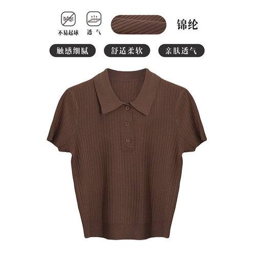雅绮女装2025夏季polo翻领短包袖针织衫学院风短款显瘦上衣小个子