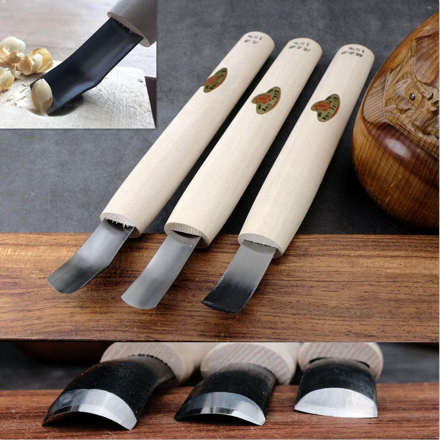 三木章丸曲木工雕刻刀极浅丸曲挖勺盘子刻痕圆口翘头日本青纸钢