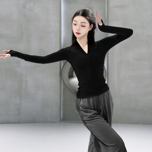 V领修身上衣修身显瘦舞蹈训练服