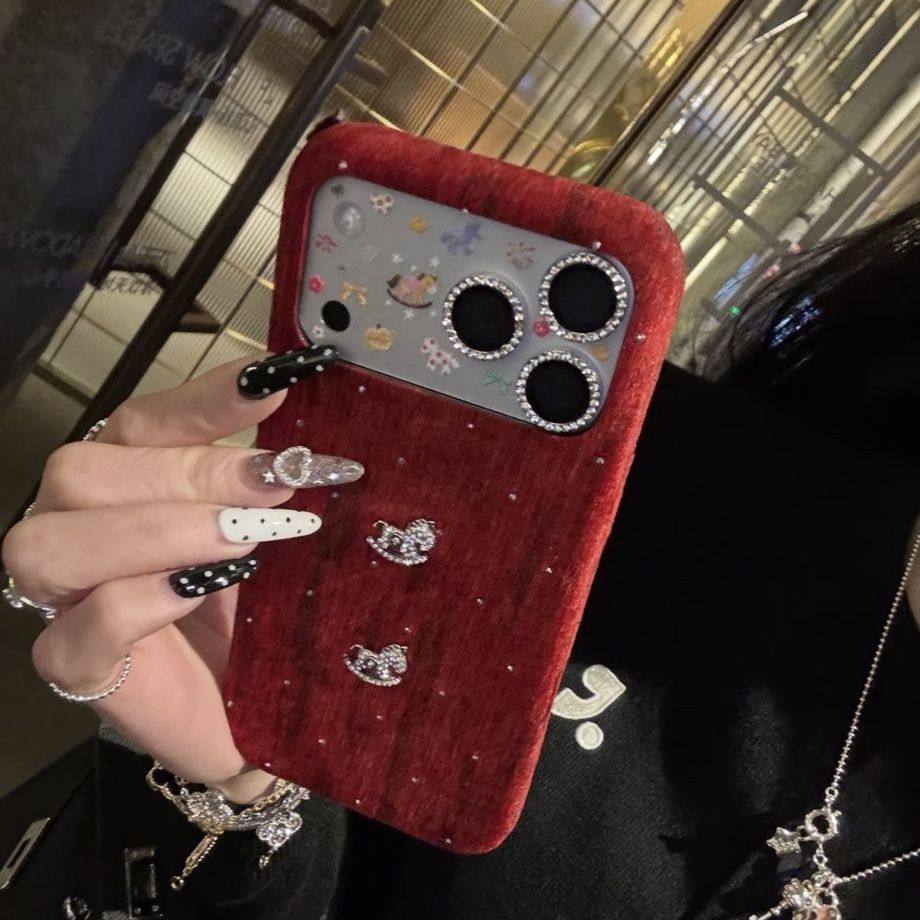 新年红色水钻小马丝绒满天星苹果17promax/16/15/14手机壳防摔女,个性定制/设计服务/DIY,手机壳/保护套定制,淘宝优惠券,粉丝福利购,淘宝优惠卷