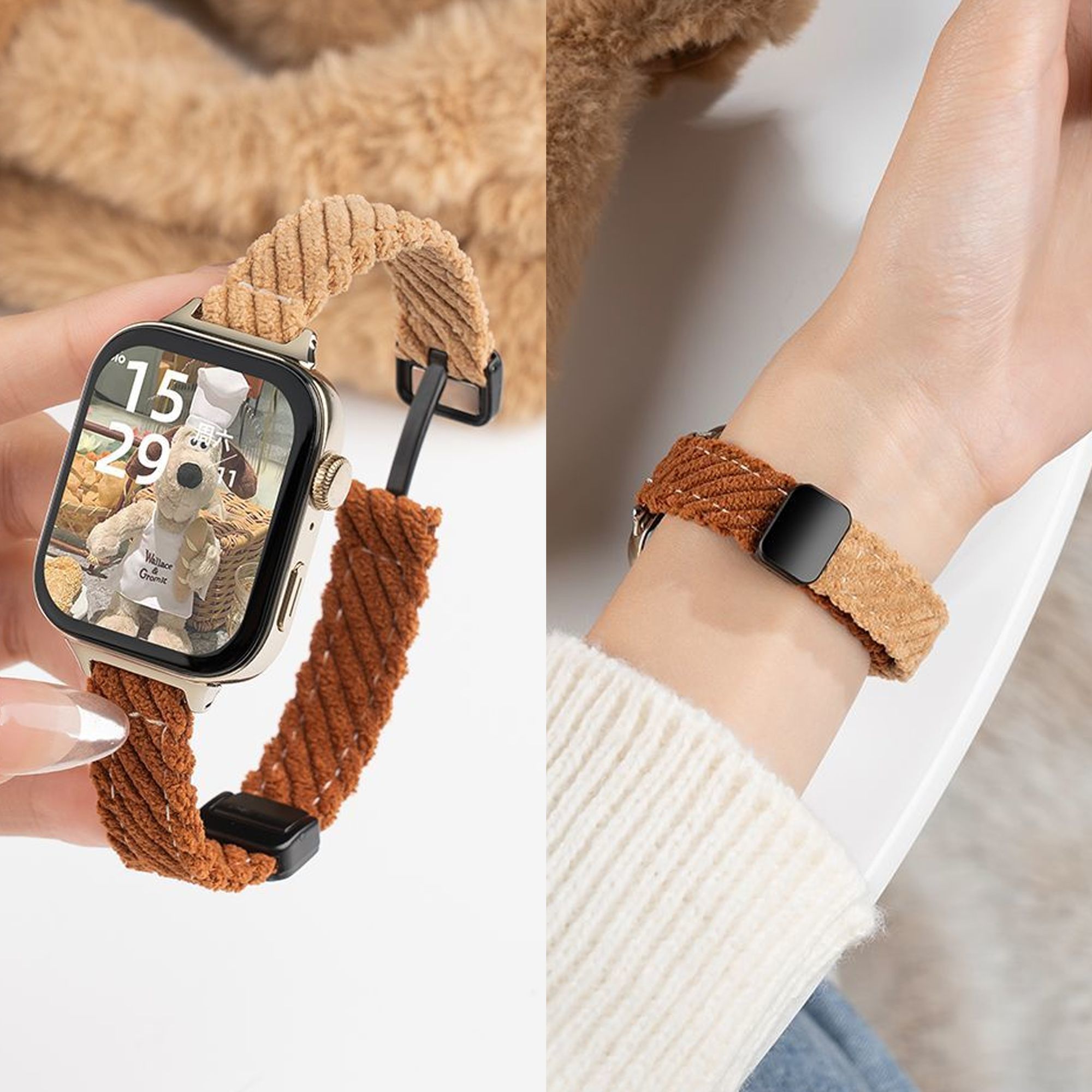 适用红米手表watch6灯芯绒表带watch5/4手表秋冬针织磁吸编织腕带