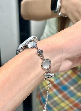 理石银金属链S11表带 适用AppleWatch猫眼水晶 8910/SE3 苹果表带