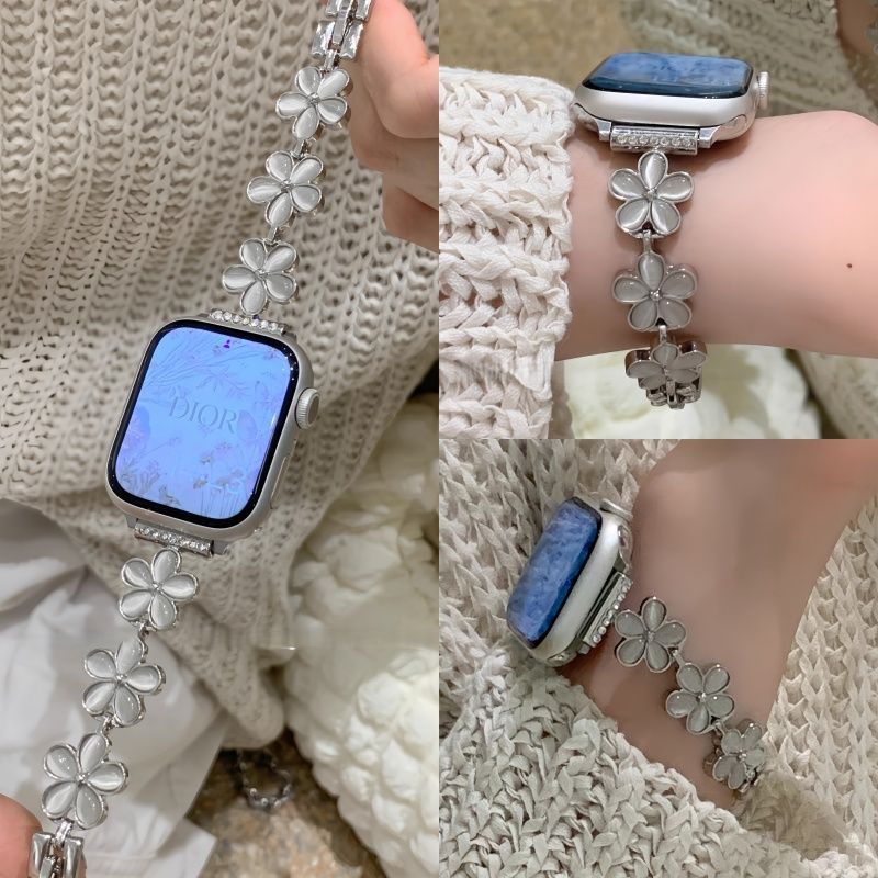 适用iwatchs10五叶草花朵金属表带小米手环98pro高级华为fit4OPPO