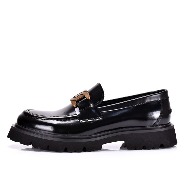 GUFHO古豹厚底乐福鞋男士真皮套脚漆皮透气商务亮面开边珠牛皮鞋