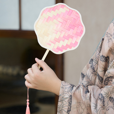 篾匠姑娘 渐变染色竹编扇中秋礼物成品手工国风摄影扇子团扇