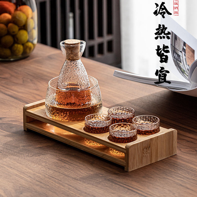 日式锤纹玻璃温酒器分酒s器酒具套装烫酒家用清酒壶冰酒小黄白酒