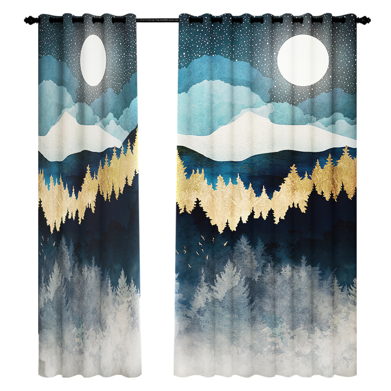 2021粗麻别墅艺术油画装饰画B全遮光加厚遮阳客厅落地窗定型窗帘