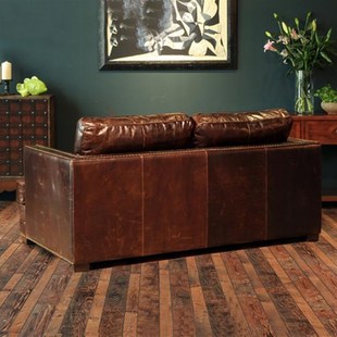 美式轻奢皮艺大小户型12三人复古油G蜡皮客厅酒店办公洽谈区沙发