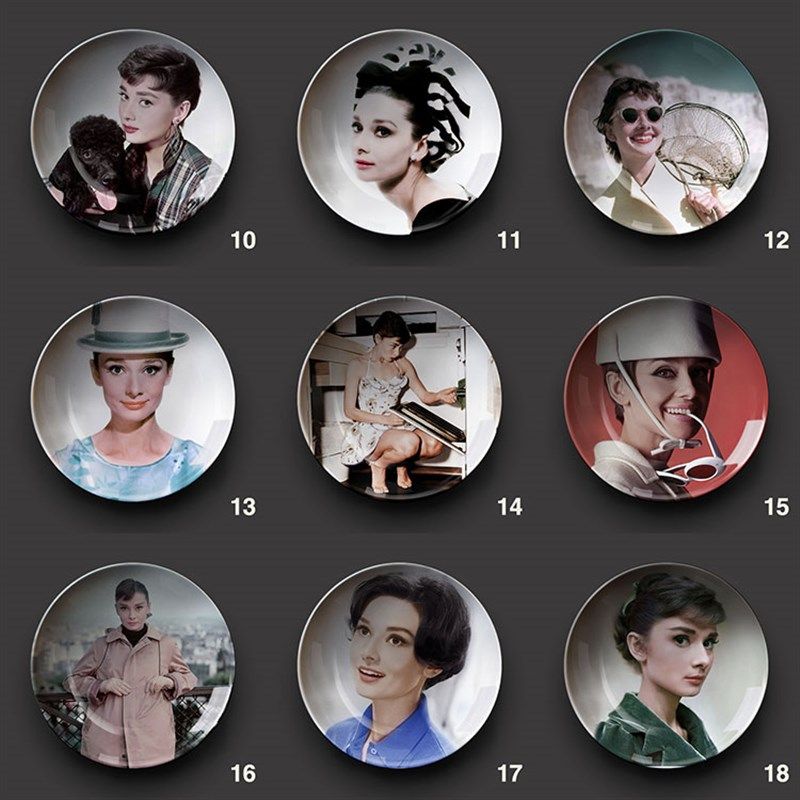 奥黛丽赫本人物装饰o挂盘组合彩色仿瓷盘装饰画 圆形装饰画盘子墙,家居饰品,装饰坐盘/挂盘,淘宝优惠券,粉丝福利购,淘宝优惠卷