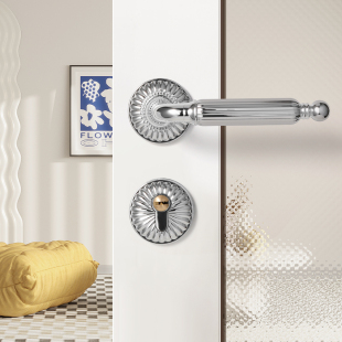 银色法式 磁吸静音复古房门锁 卧室门锁室内房间x木门把手欧式