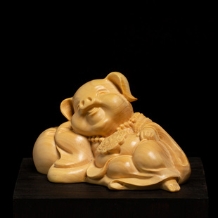 小叶黄杨木雕创意实木家居饰品小猪摆件文L玩盘玩手把玩物件工艺